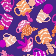 Summer floral seamless cartoon cactus pattern for wrapping paper