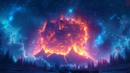 Volcanic eruption under the stars: a spectacular natural phenomenon - generative ai