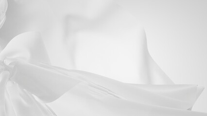 A light white fabric envelops the space and hides something, the fabric flies off some kind of box and you can see the free space for your inscription