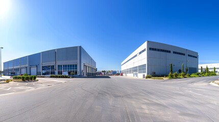 Obraz premium Industrial Majesty Vast Warehouse Complex Under Brilliant Sky