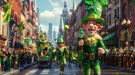 Obraz premium Emerald Euphoria Vibrant St. Patrick's Day Parade Celebrating Irish Spirit and Tradition