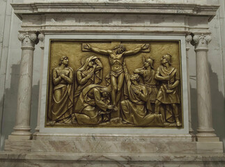 Crucifixion scene inside the very famous Catholic sanctuary of Fatima (Portugal)