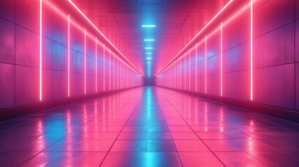 Naklejka premium Neon lit corridor - generative ai