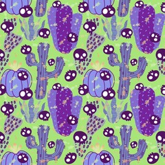 Summer floral seamless cartoon cactus pattern for wrapping paper