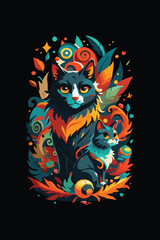 Colorful Cat Face Close-Up Art | Vibrant Pet Illustration | Stunning and Lively Design