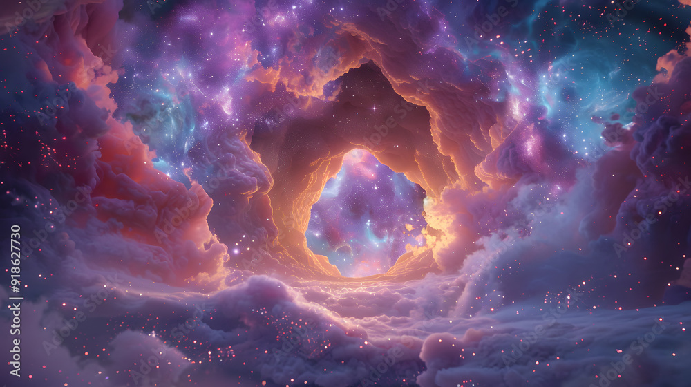 Wall mural a space scene with a large hole in the ground and a river flowing through it