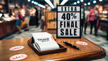 A sign that says extra 40% final sale on a table, AI