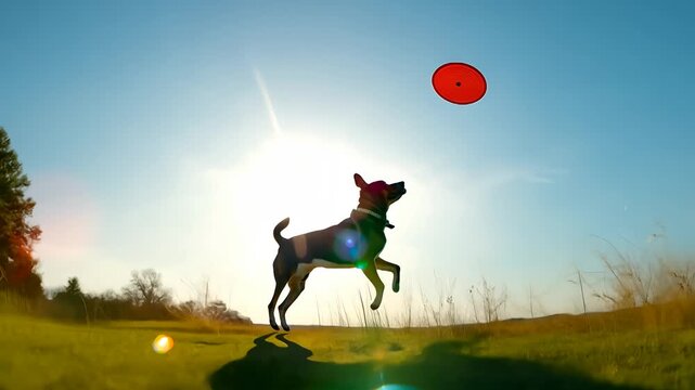 Dog plays fetch in a sunny park during the afternoon