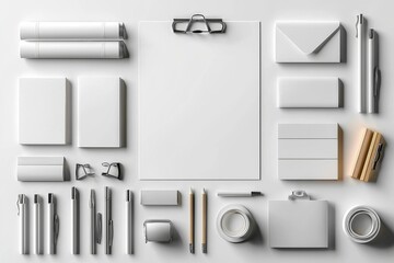 Realistic blank stationery set mockup isolated created with generative ai