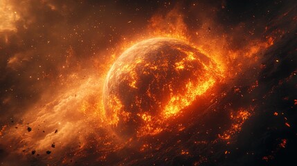 Fiery planet in space - generative ai