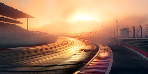 Race track in the misty morning light