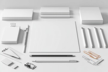 Realistic blank stationery set mockup isolated created with generative ai