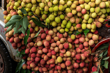 Ripe lychees, ready for sale at the market. Vibrant colors and juicy sweetness of this tropical delight, straight from the orchard to your table. Lychee, Litchi, Lichee, fruit