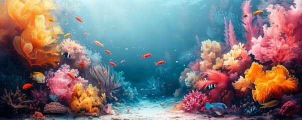 A colorful underwater scene with a variety of fish swimming around