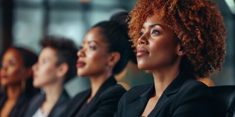 At a conference, seminar, or workplace meeting, businesspeople listen. Guests at a staff training program, team conference, or workplace coaching