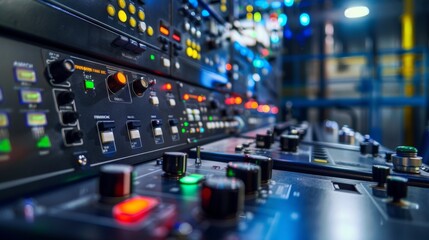Naklejka premium A digital control panel for a hydroelectric power plant, highlighting technology's role in managing and sustaining water energy resources.