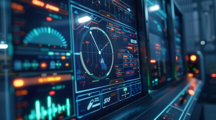 Fototapeta premium A digital control panel for a wind power plant, showcasing technology's role in managing and sustaining renewable energy resources.