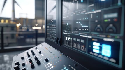 A digital control panel for a wind power plant, highlighting technology's role in managing and sustaining renewable energy resources.