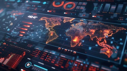A digital dashboard displaying global climate change data, illustrating technology's role in tracking and addressing environmental issues