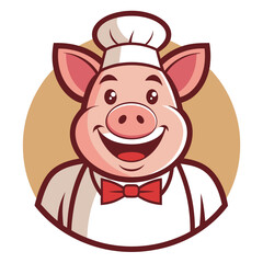 Cheerful Pig Chef Logo - Vector Illustration, SVG & Cricut Files, Line Art, Logo Icons, Clipart, Graphic Element, T-shirt Graphics, SVG Design