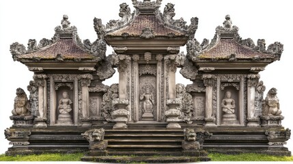 Fototapeta premium Ornate Stone Temple Entrance with Intricate Carvings and Statues