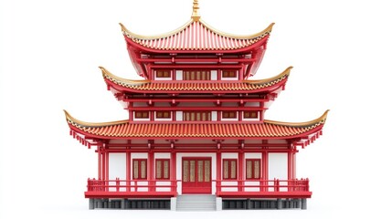 A Traditional Chinese Pagoda with Red Walls and Golden Accents