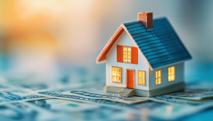 House with money scattered on the table, money or finance and house concept