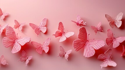 creative Minimalist Springtime Crocheted Butterflies on Pink Background with Copy Space