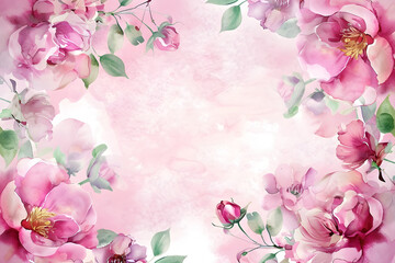 Soft pink flower frame background with gentle watercolor strokes, background, frame, pink, floral, watercolor
