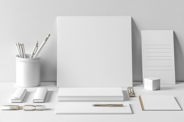 Realistic blank stationery set mockup isolated created with generative ai