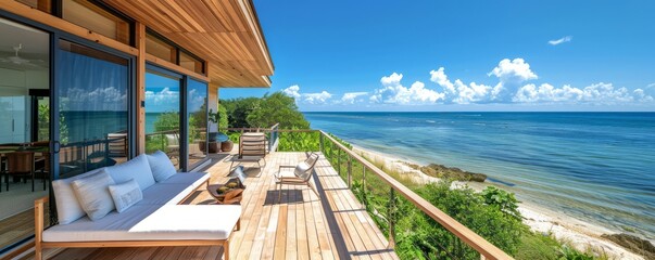 Fototapeta premium Beachfront home with a wraparound deck.