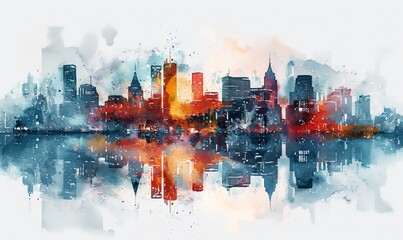 Fototapeta premium Watercolor abstract skyline with a white canvas.