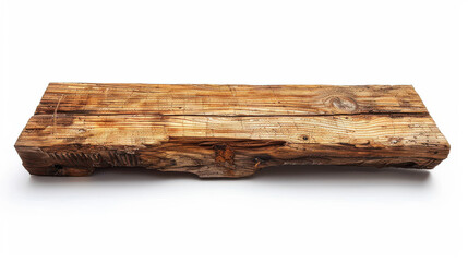 Coarse wooden plank with a rugged surface cut out on a white background.