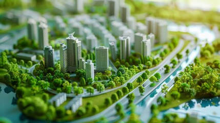 A smart city model with integrated green infrastructure, representing technology's potential to create sustainable urban environments.