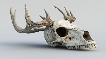 Close-up of a deer skull with antlers.
