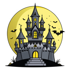 Castle Silhouette Full Moon Halloween Background Vector Illustration – SVG Files, Cricut Cut Files, Line Art Vector Logo Icons, Graphic Element & T-shirt Design