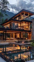 Luxurious mountain house with sleek design.