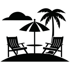 Beach Chair and Umbrella Silhouette Vector Illustration - Logo Icons, Line Art SVG Design for Cricut & Silhouette, Vector Clipart, T-Shirt Graphics, Graphic Element