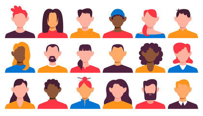 Diverse men and women people faceless profile headshot avatar isolated set on white background
