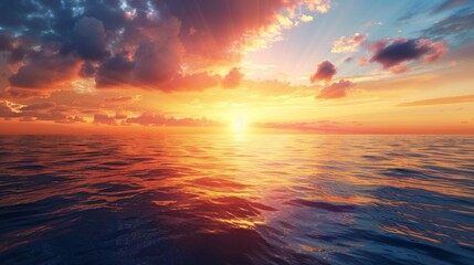 Fototapeta premium A sunrise over a calm ocean, symbolizing new beginnings and the dawn of success and achievement