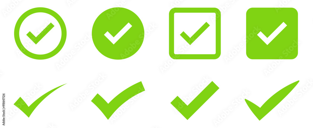 Aufkleber check box icon with correct, accept checkmark icons green tick box, check list circle frame - checkbox symbol sign. check mark box square frame