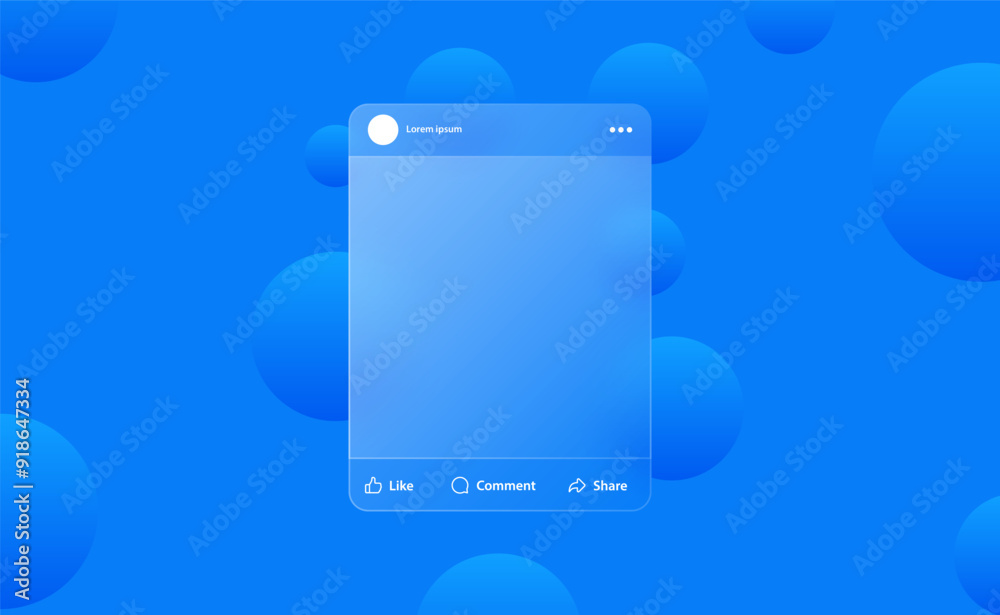 Poster social media post mockup  template in glassmorphism background and transparent glass frame template. web post mock up frame. Realistic Frosted glass morphism effect