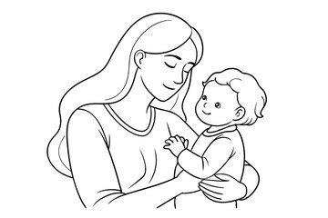 Minimalist Line Art of Mother Caressing Baby | Flat & Elegant Vector Illustration