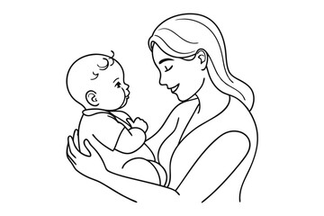 Minimalist Line Art of Mother Caressing Baby | Flat & Elegant Vector Illustration