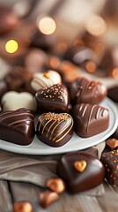 Assortment of Gourmet Heart-Shaped Chocolates with Decorative Toppings on a Plate