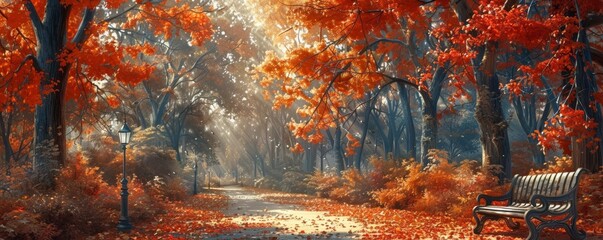 Pathway through an autumn park