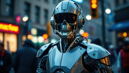 Fototapeta premium Futuristic Robot in City Setting.