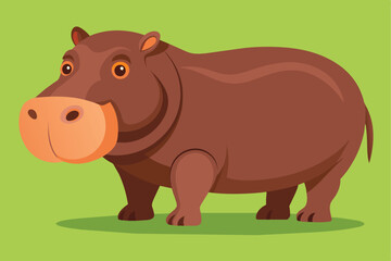 Obraz premium Animal illustration. Standing hippo drawn in a flat style. Isolated object on a white background. Vector 10 EPS