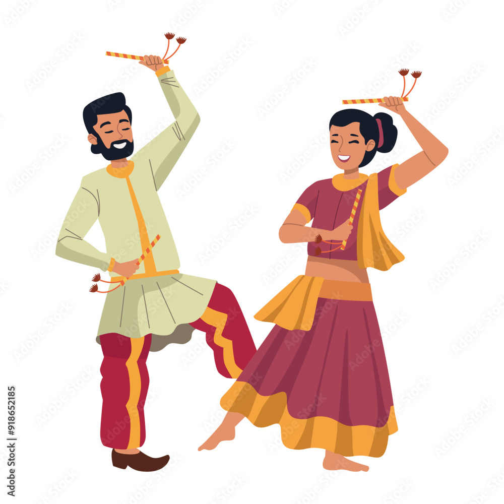 Poster hindu couple in navratri festival