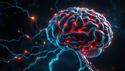 Illuminated Human Brain with Neural Pathways.